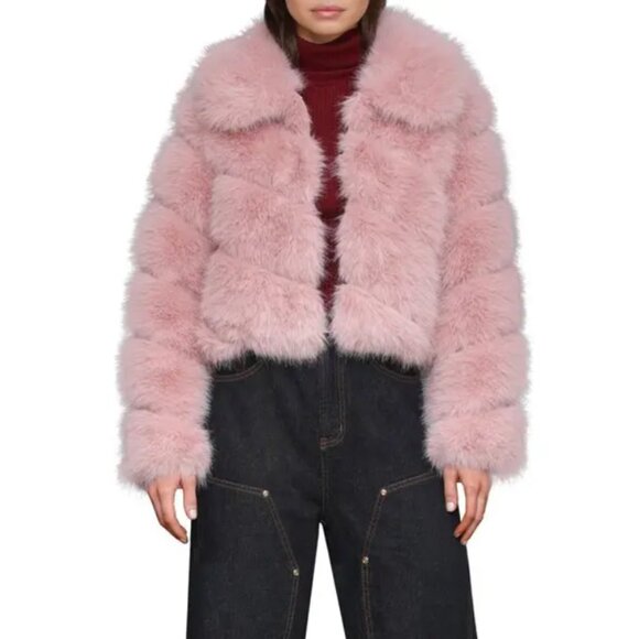 Avec Les Filles Luxurious Cropped Paneled Faux-Fur Coat in Blush sz XS $285 - Picture 5 of 16